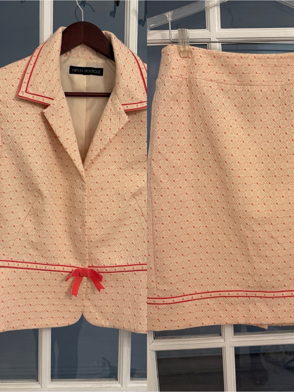 NIPON BOUTIQUE Vintage Women’s Pink Tweed Two Piece Skirt Suit Size 14